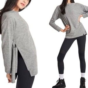 Women's Varley Sierra Crewneck Marl Knit Gray Ribbed Side Zip Sweater XS